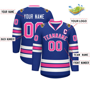 Maillot de hockey personnalisé de style classique rose-blanc royal