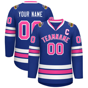 Maillot de hockey personnalisé de style classique rose-blanc royal