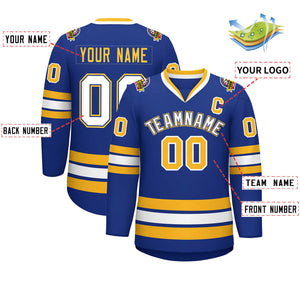 Maillot de hockey de style classique Royal White Royal-Gold personnalisé