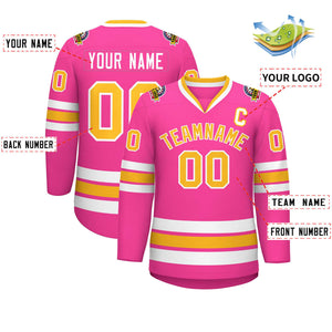 Custom Pink Gold-White Classic Style Hockey Jersey