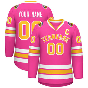 Custom Pink Gold-White Classic Style Hockey Jersey