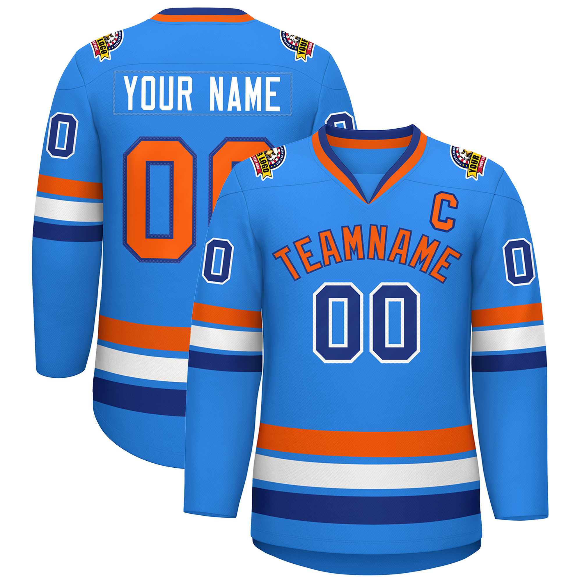 Custom Powder Blue Orange-Royal Classic Style Hockey Jersey – KXKSHOP