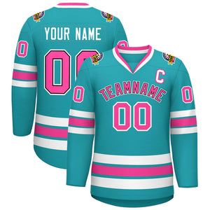 Custom Aqua Pink Navy-White Classic Style Hockey Jersey