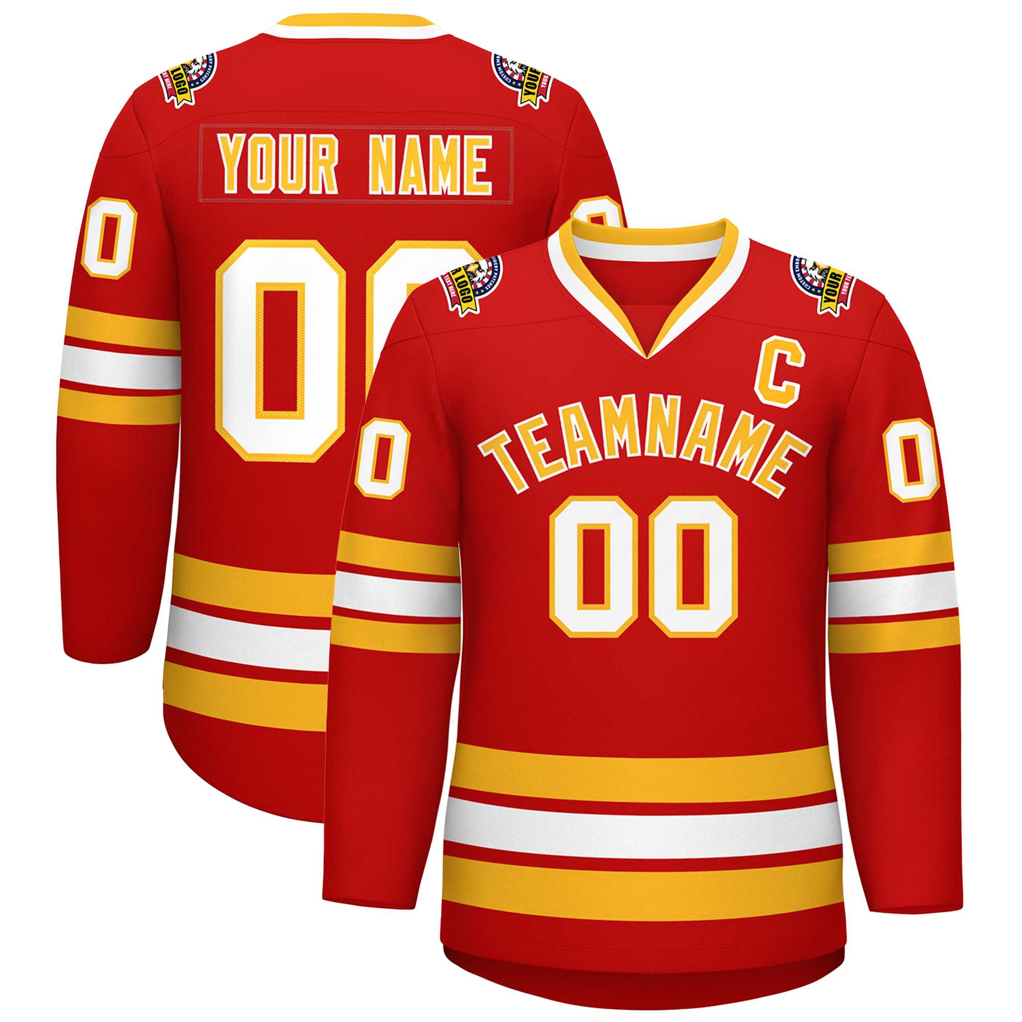 Maillot de hockey de style classique personnalisé rouge or-blanc