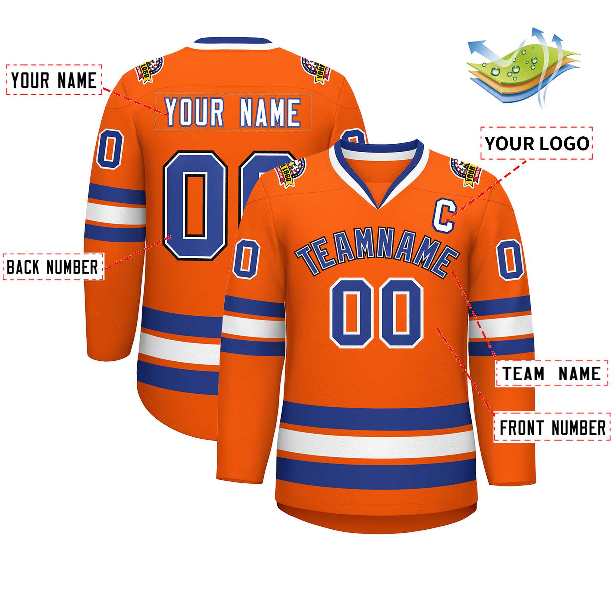 Custom Orange Royal White-Black Classic Style Hockey Jersey