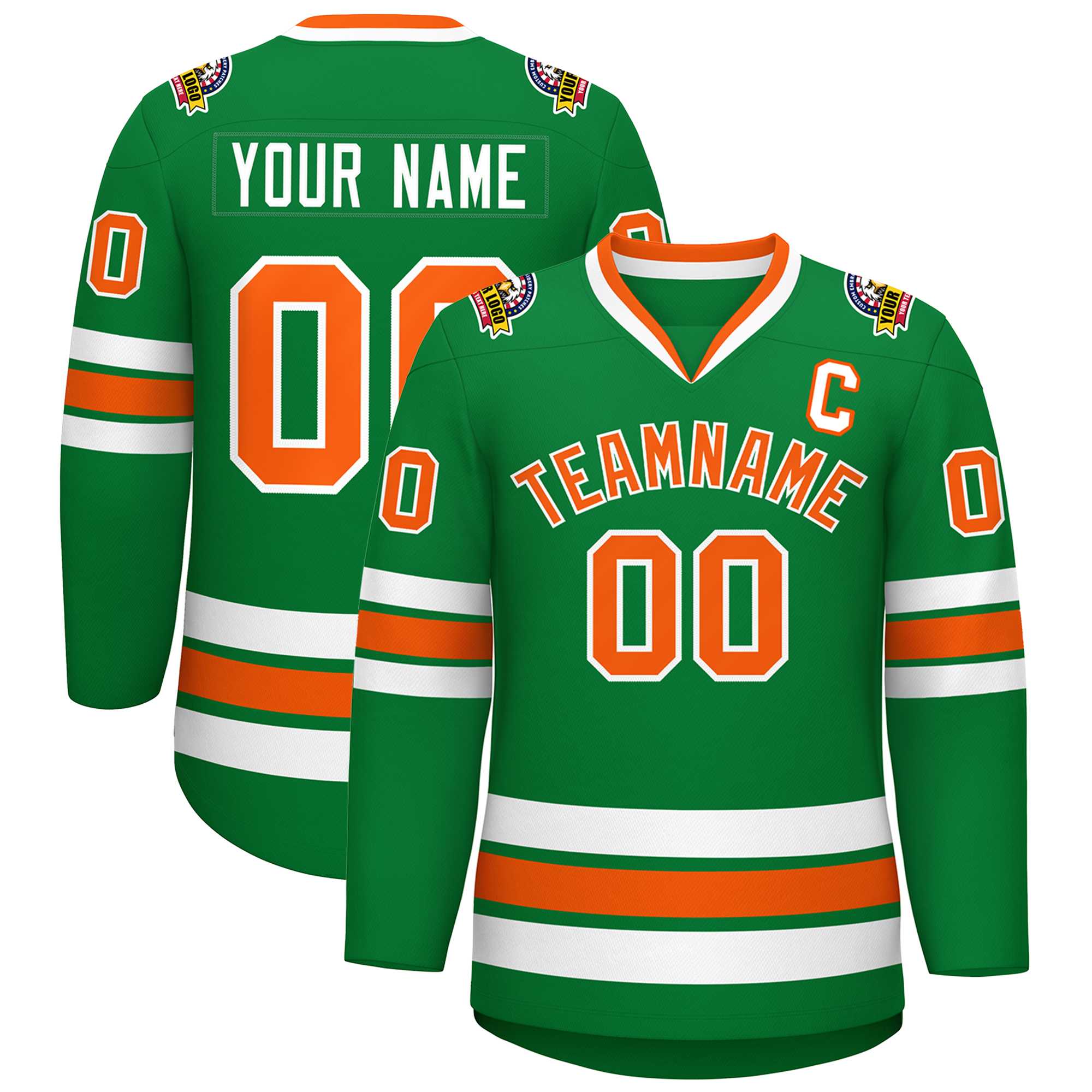 Maillot de hockey de style classique Kelly vert orange-blanc personnalisé