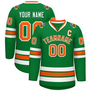 Custom Kelly Green Orange-White Classic Style Hockey Jersey