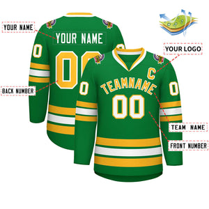 Custom Kelly Green Gold-White Classic Style Hockey Jersey