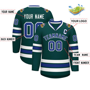 Maillot de hockey personnalisé de style classique, vert minuit, royal-blanc