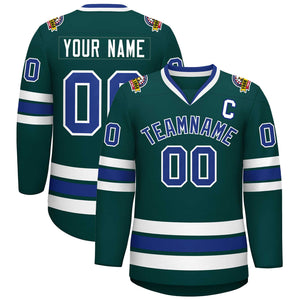 Maillot de hockey personnalisé de style classique, vert minuit, royal-blanc