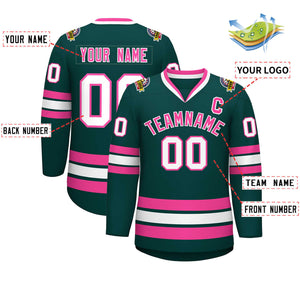 Maillot de hockey de style classique personnalisé vert minuit rose-blanc