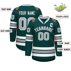 Custom Midnight Green Gray-White Classic Style Hockey Jersey