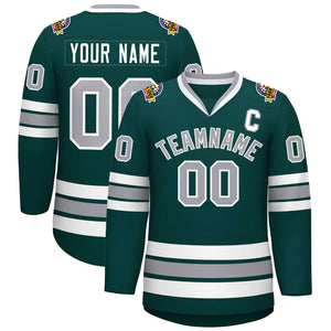 Custom Midnight Green Gray-White Classic Style Hockey Jersey