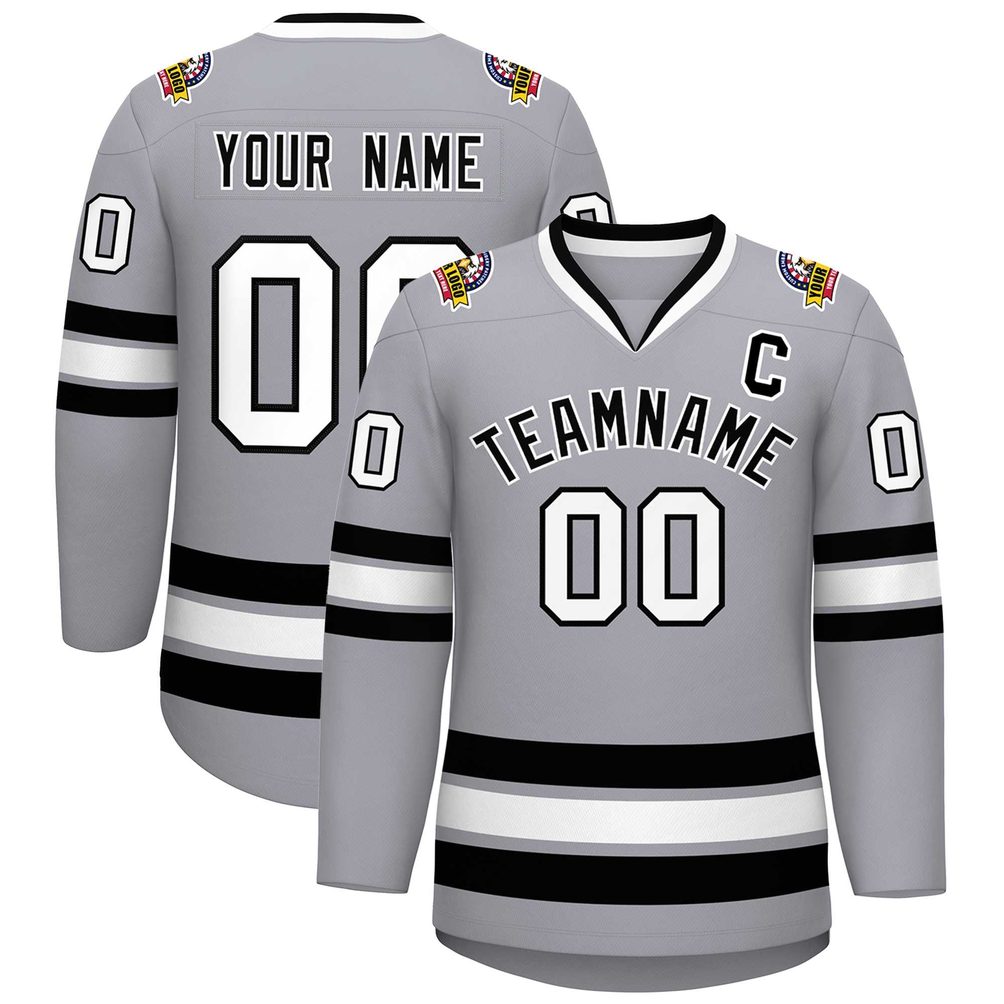 Custom Gray Black-White Classic Style Hockey Jersey