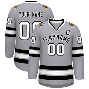 Maillot de hockey de style classique gris noir-blanc personnalisé