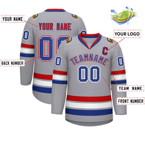 Custom Gray Royal White-Red Classic Style Hockey Jersey