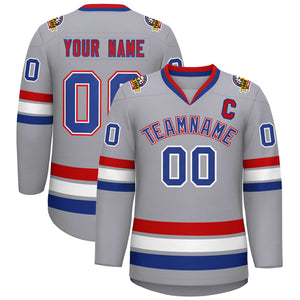 Custom Gray Royal White-Red Classic Style Hockey Jersey