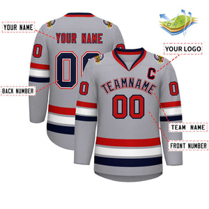 Custom Gray Navy White-Red Classic Style Hockey Jersey