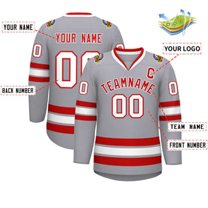 Maillot de hockey de style classique gris rouge-blanc personnalisé