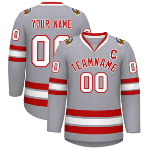 Maillot de hockey de style classique gris rouge-blanc personnalisé