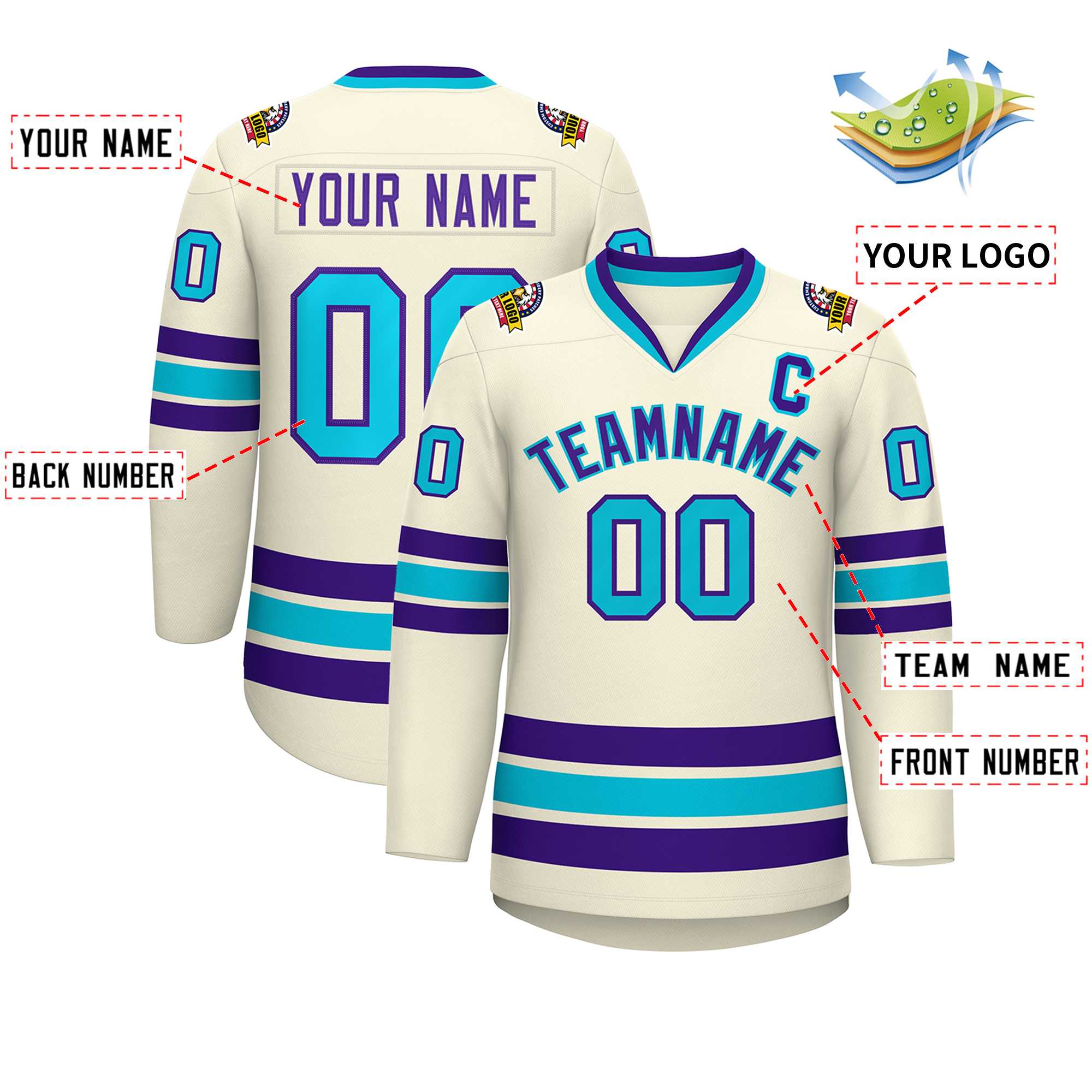 Custom Khaki Purple-Light Blue Classic Style Hockey Jersey