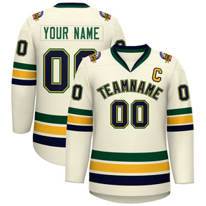 Custom Khaki Navy Gold-Green Classic Style Hockey Jersey