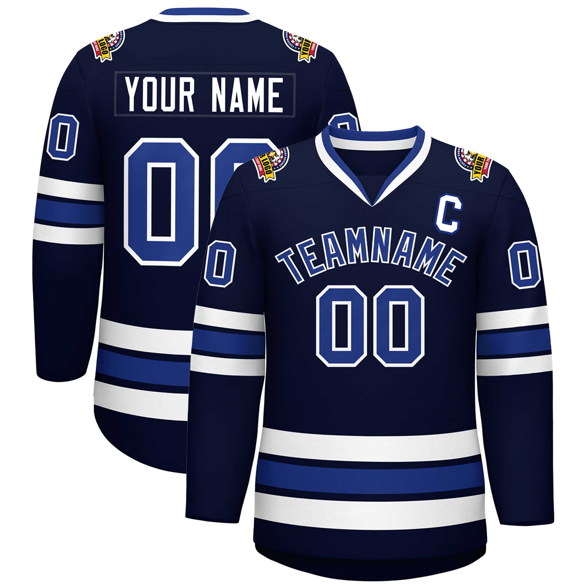 Custom Navy Royal-White Classic Style Hockey Jersey