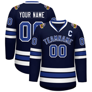 Custom Navy Royal-White Classic Style Hockey Jersey