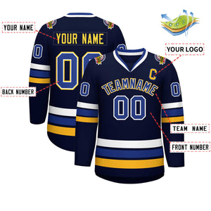 Custom Navy Royal White-Gold Classic Style Hockey Jersey