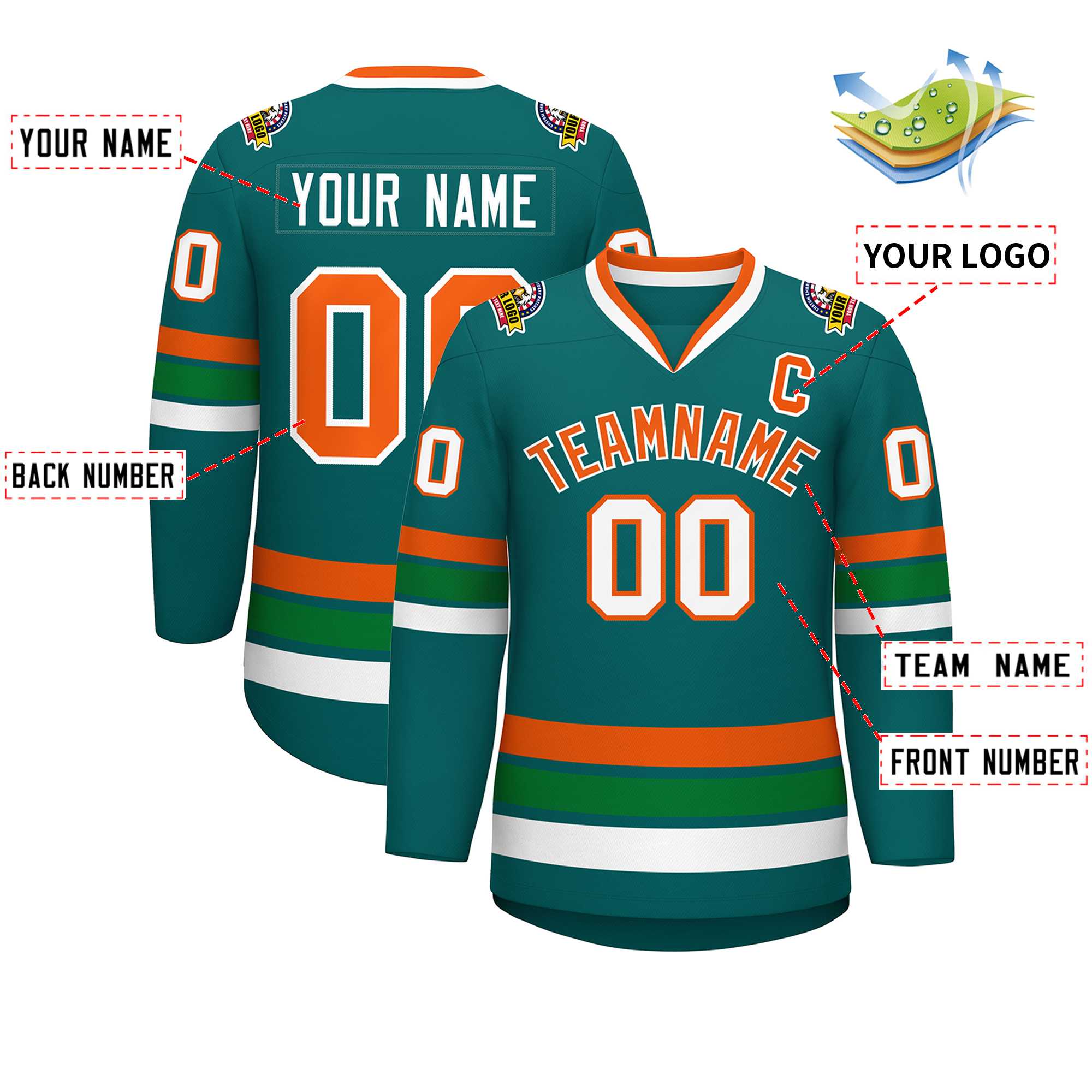 Maillot de hockey de style classique Aqua Orange-Blanc personnalisé