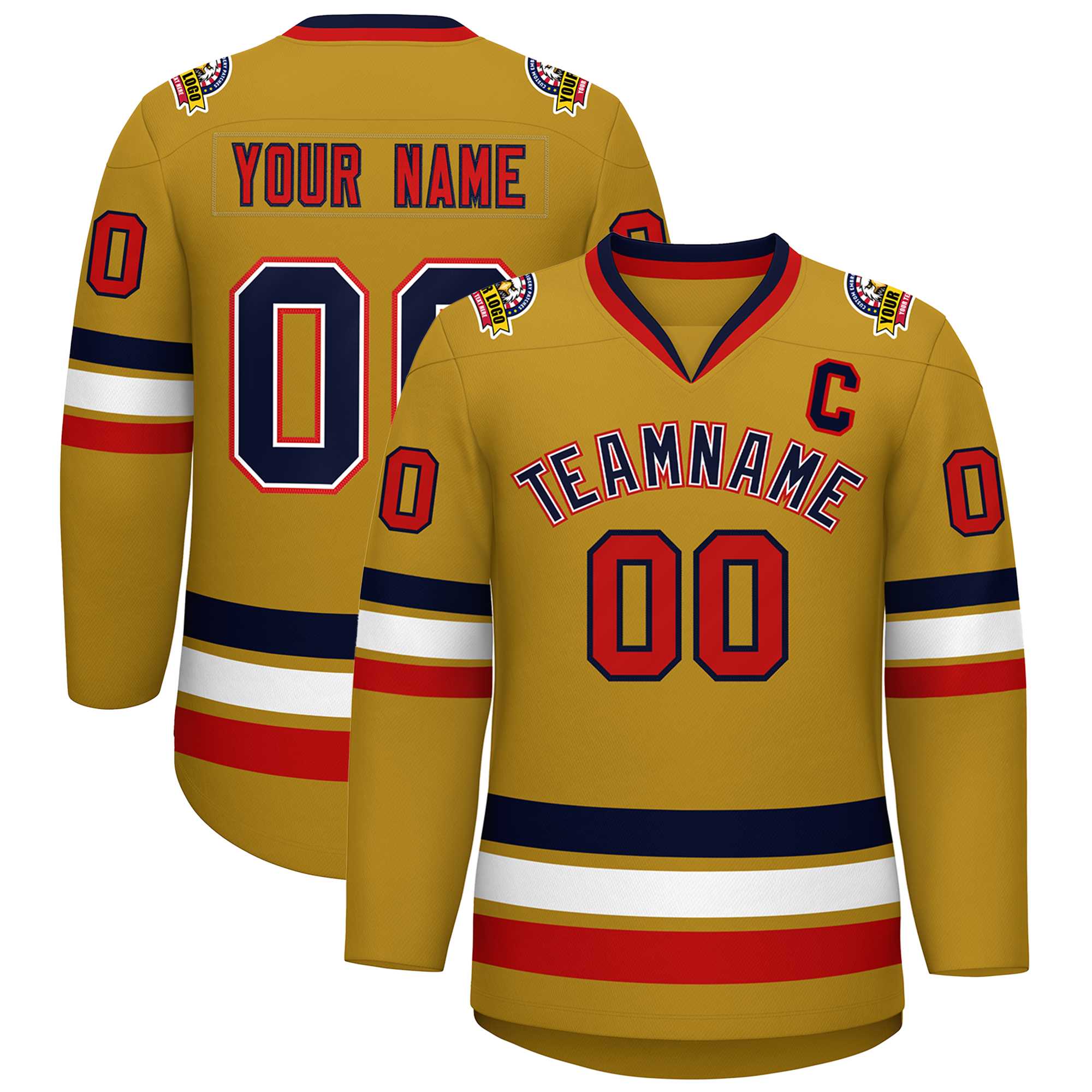 Maillot de hockey personnalisé de style classique blanc-rouge Old Gold Navy