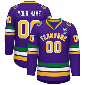 Maillot de hockey de style classique violet or-blanc personnalisé