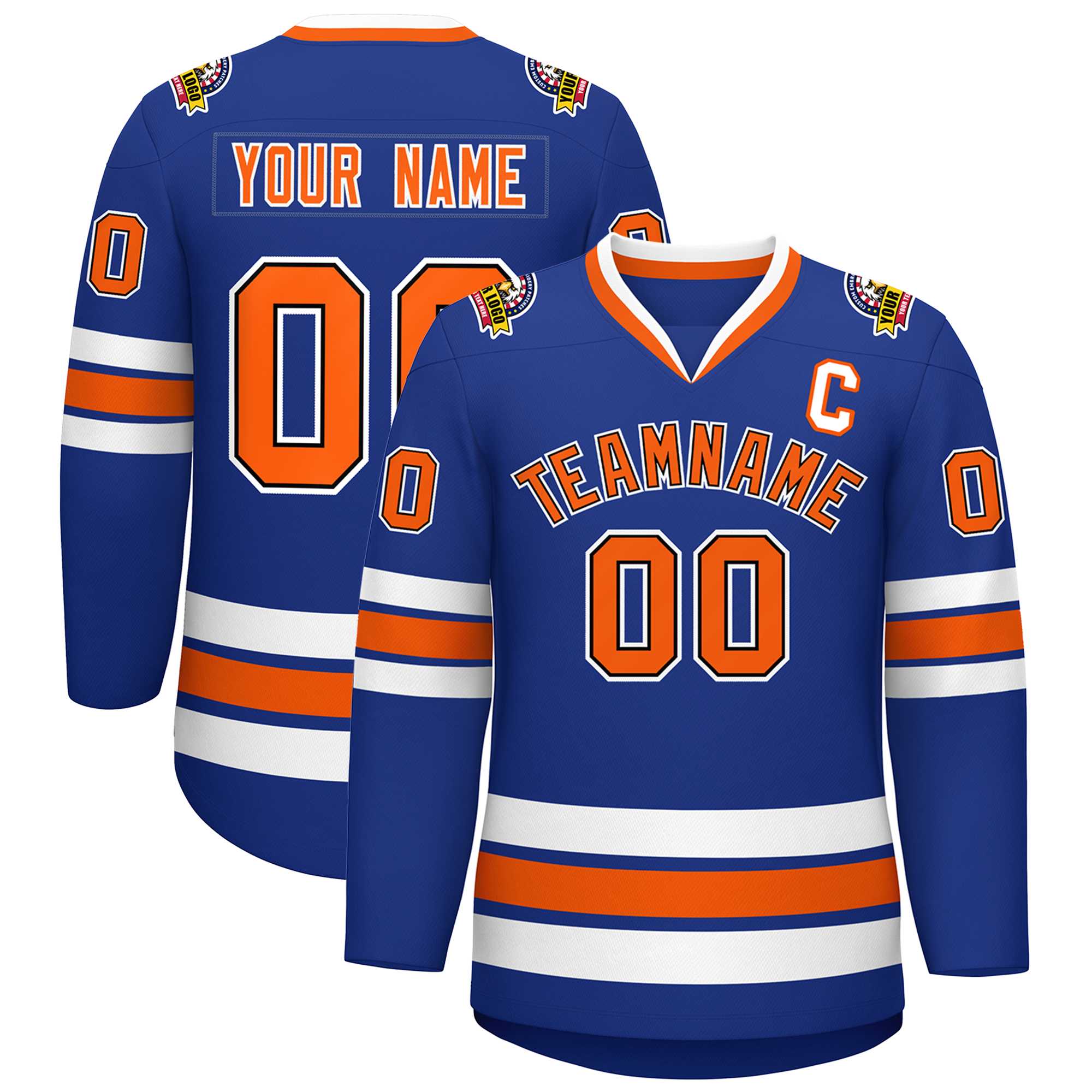 Custom Royal Orange Black-White Classic Style Hockey Jersey