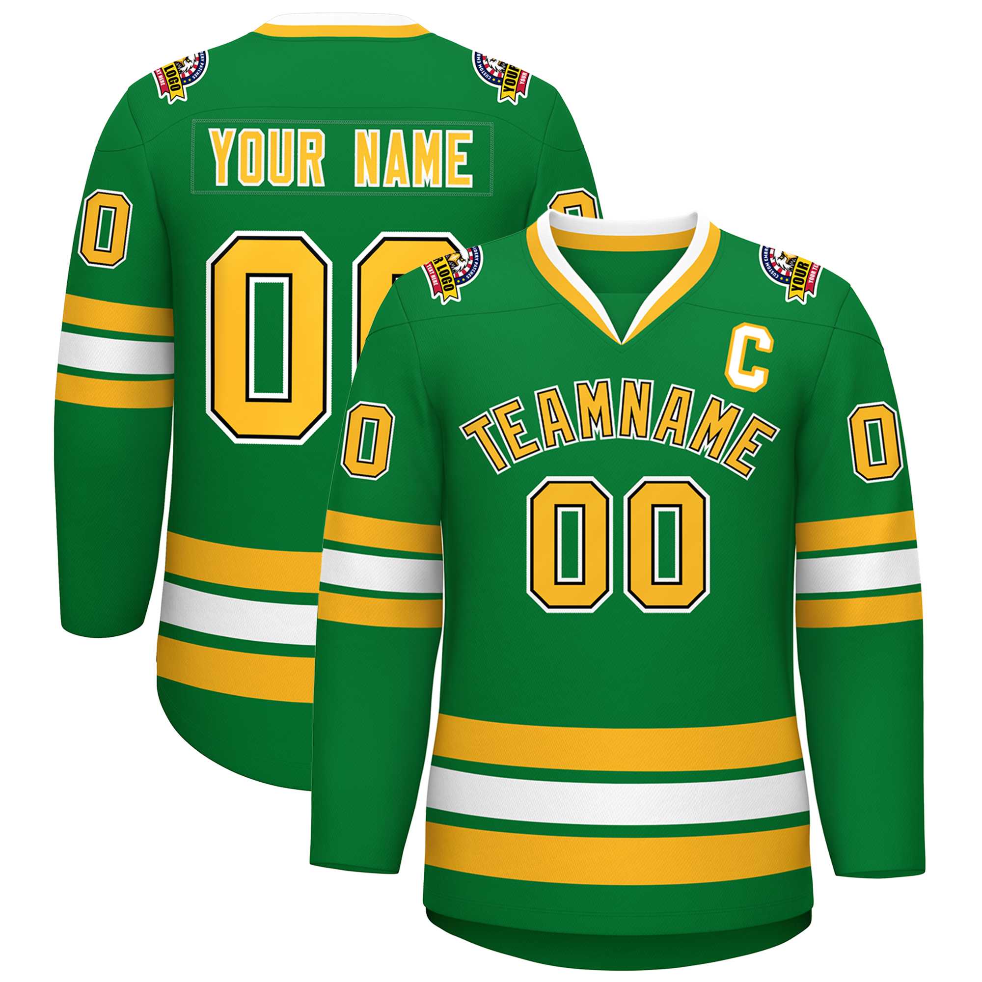 Custom Kelly Green Gold Black-White Classic Style Hockey Jersey