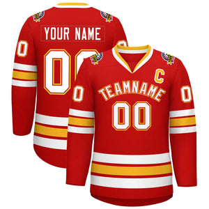 Custom Red White Red-Gold Classic Style Hockey Jersey