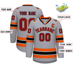 Custom Gray Crimson Orange-Black Classic Style Hockey Jersey