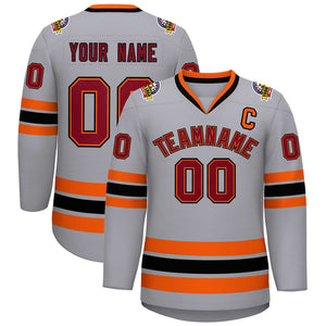 Custom Gray Crimson Orange-Black Classic Style Hockey Jersey