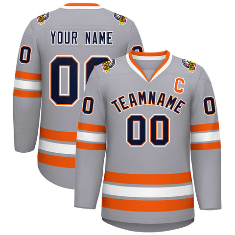 Custom Gray Navy Orange-White Classic Style Hockey Jersey
