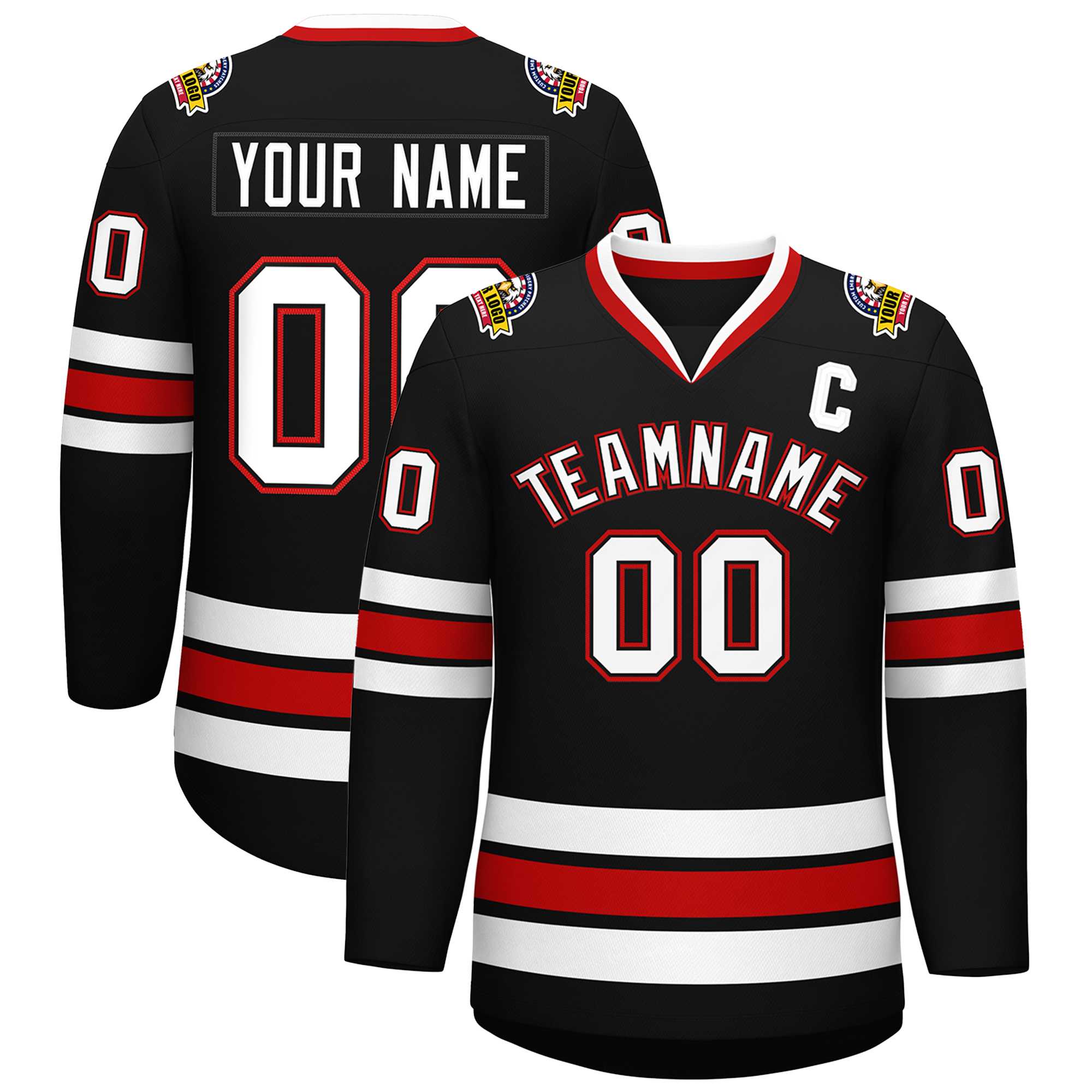 Custom Black White Black-Red Classic Style Hockey Jersey