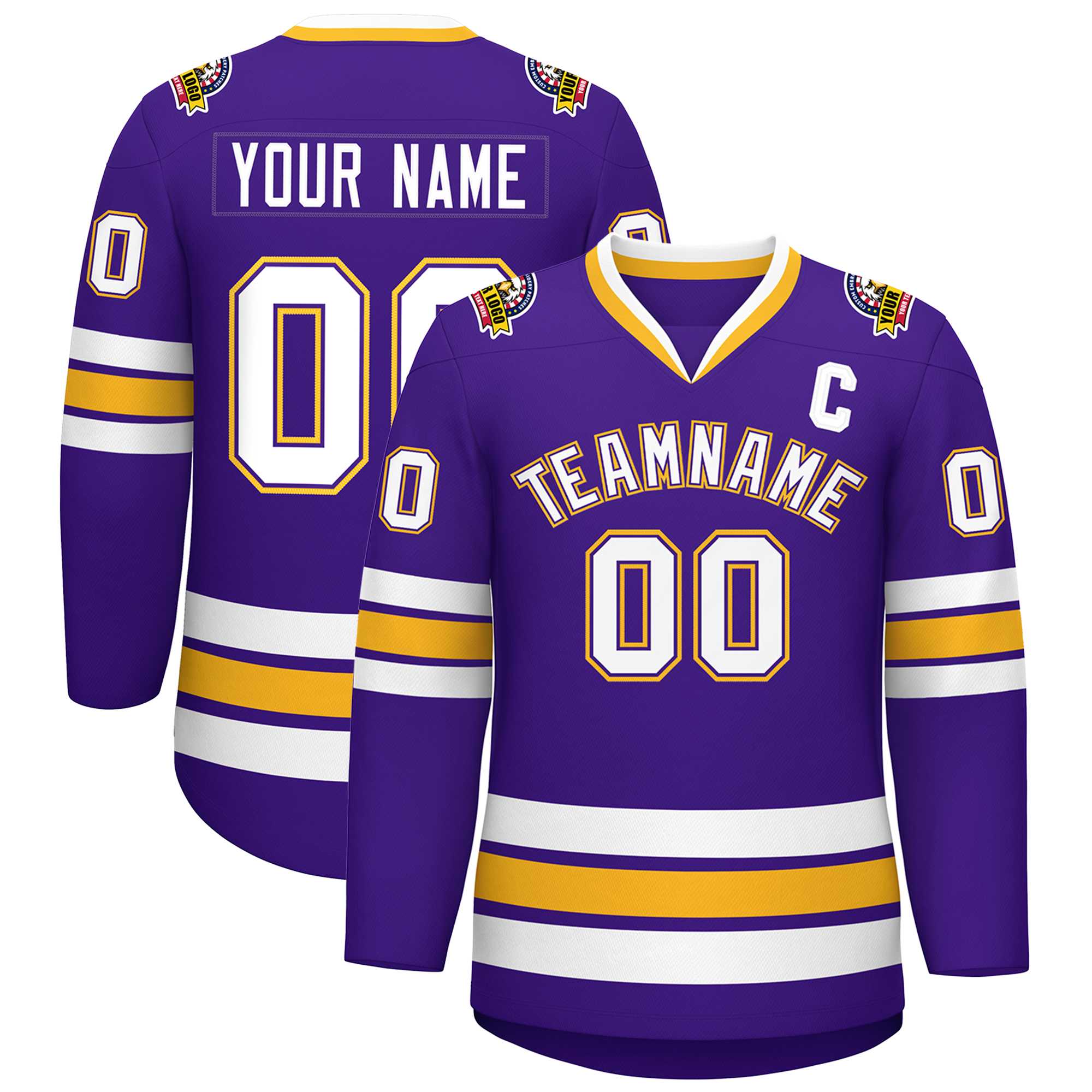 Custom Purple White Purple-Gold Classic Style Hockey Jersey