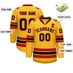 Custom Gold Black Gold-Red Classic Style Hockey Jersey