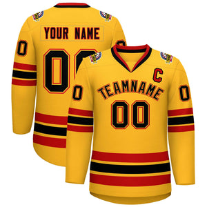 Custom Gold Black Gold-Red Classic Style Hockey Jersey