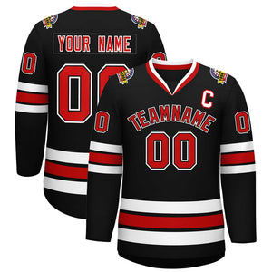 Custom Black Red Black-White Classic Style Hockey Jersey