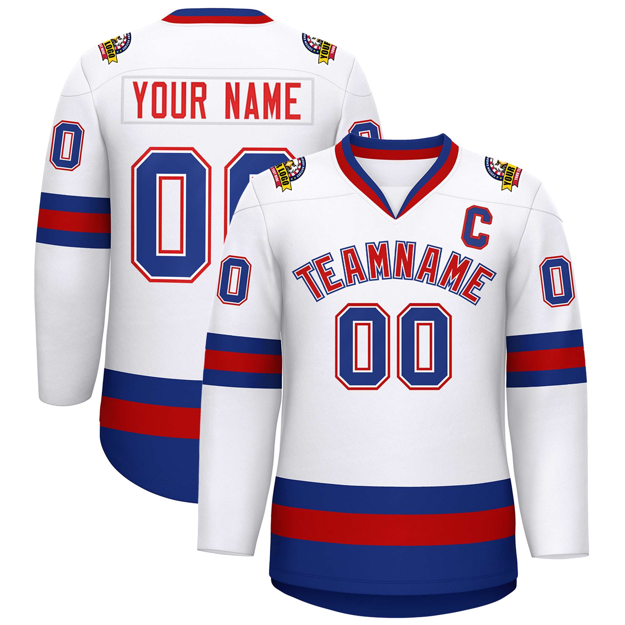 Custom White Red White-Royal Classic Style Hockey Jersey