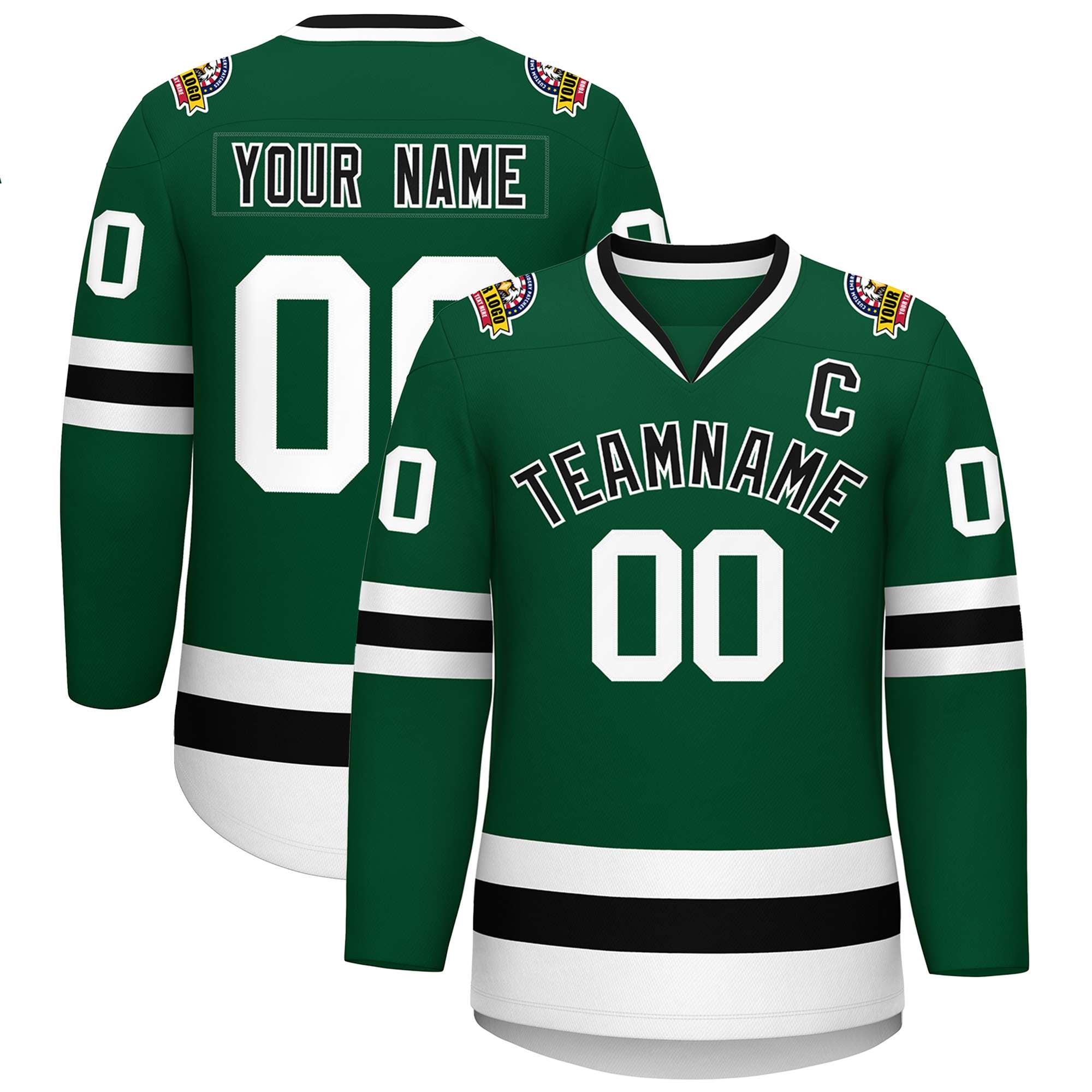 Custom Green Black-White Classic Style Hockey Jersey