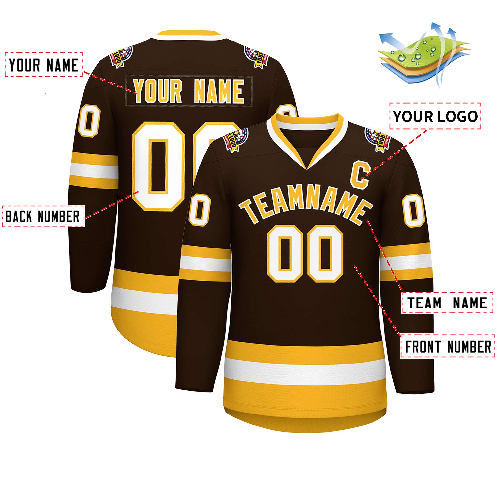 Custom Brown Gold-White Classic Style Hockey Jersey