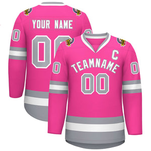 Custom Pink White-Gray Classic Style Hockey Jersey