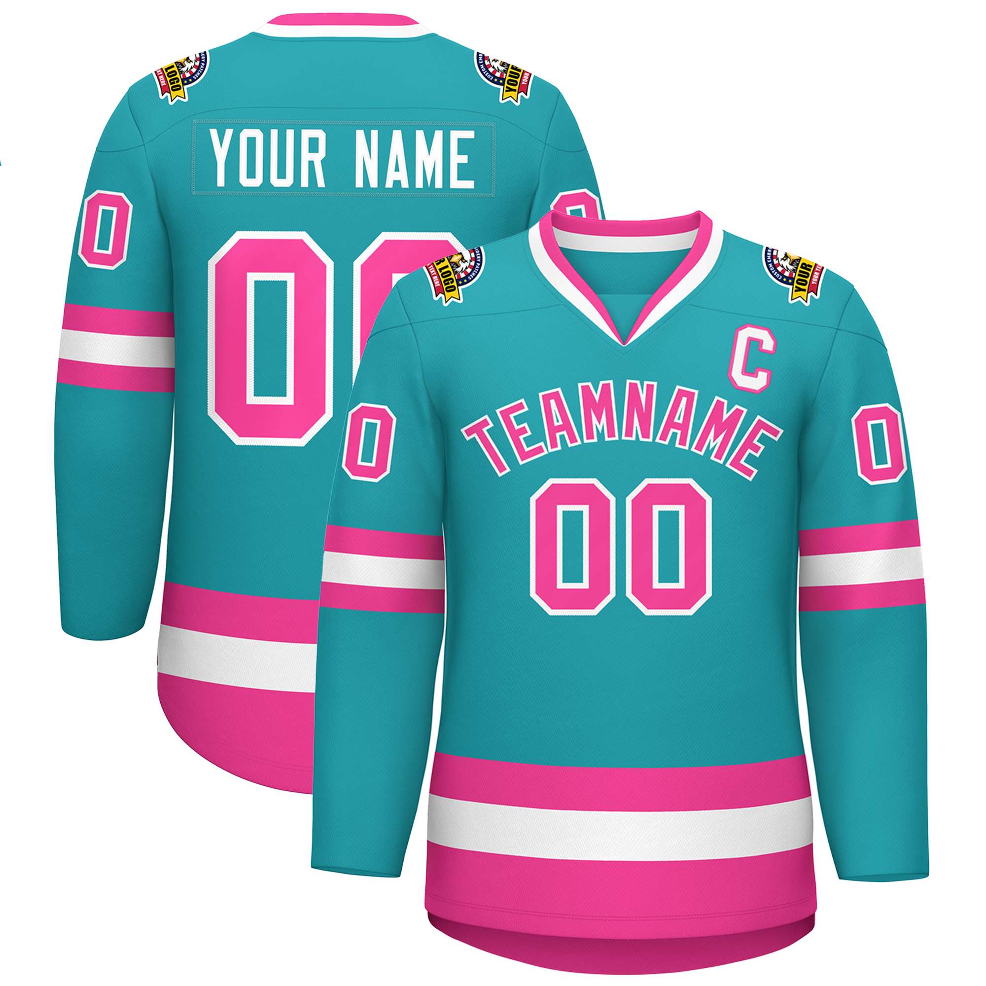 Maillot de hockey de style classique Aqua rose-blanc personnalisé