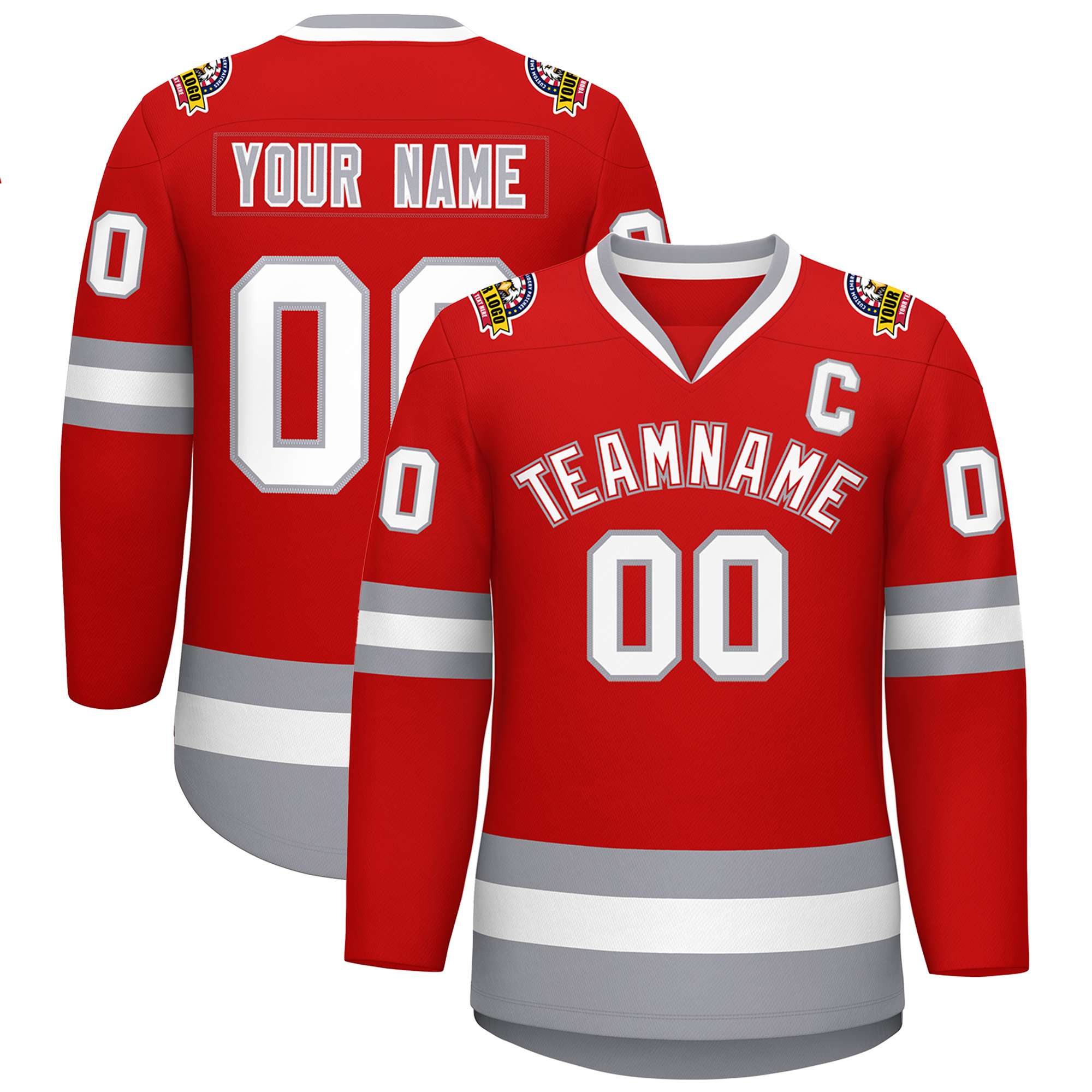 Custom Red White Red-Gray Classic Style Hockey Jersey