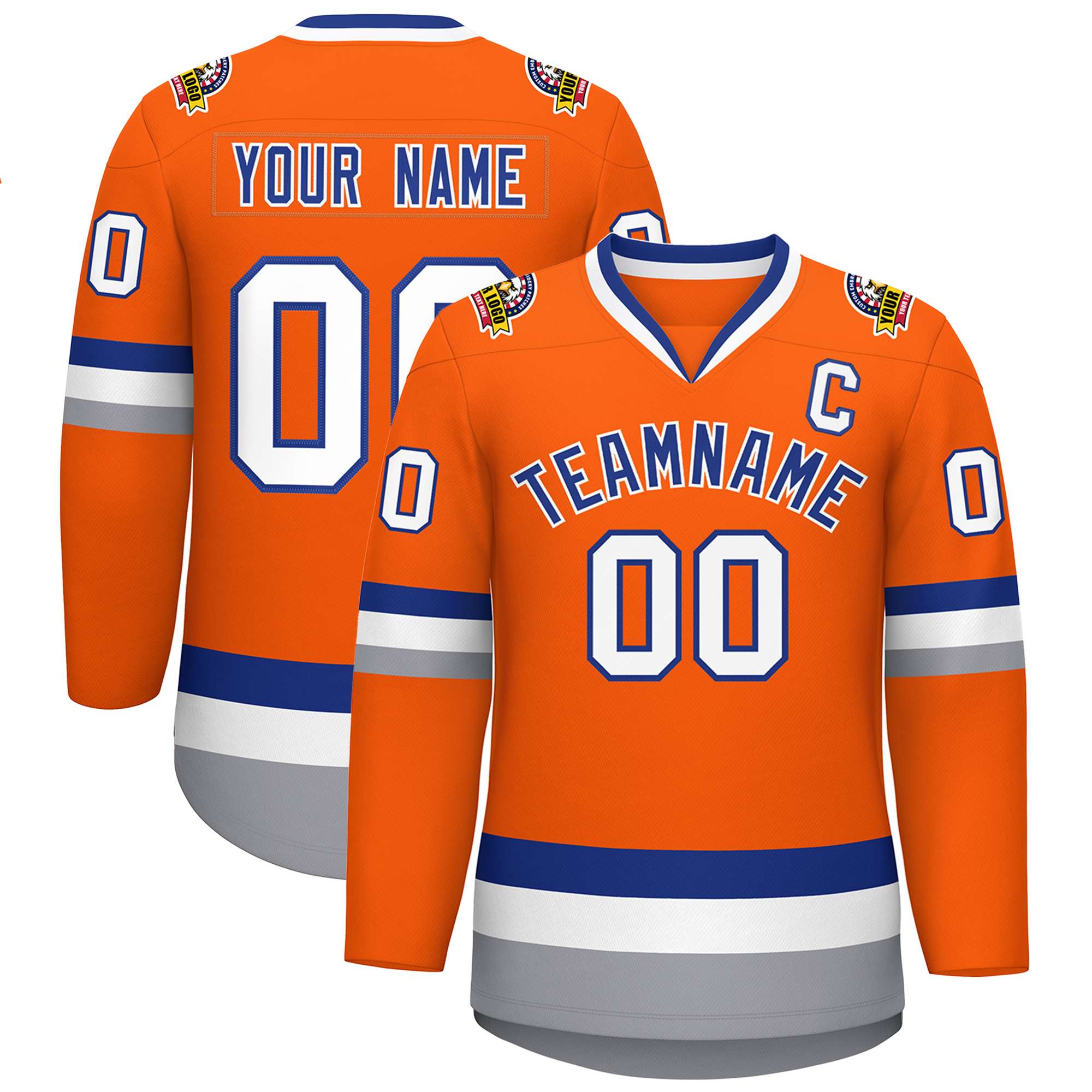 Custom Orange Royal-White Classic Style Hockey Jersey